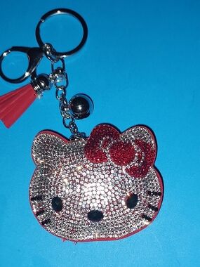 New! Rhinestone Hello Kitty Keychain with Red Bow